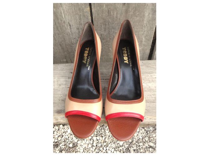 Karine Arabian Teddy Leder-Pumps Braun Rot Beige - Ansicht 3