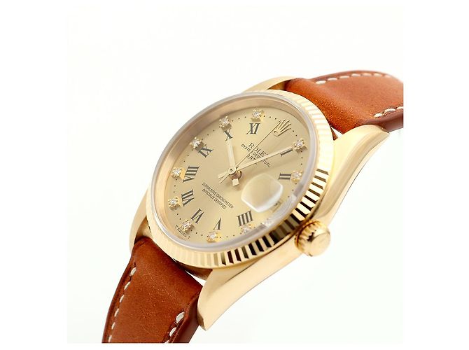 Rolex Orologio Oyster Perpetual Date da uomo in oro con diamanti originali - vista 11
