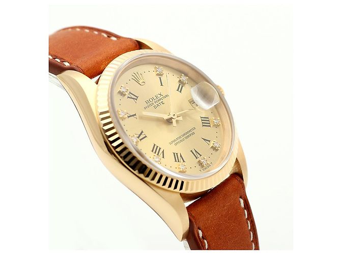 Rolex Orologio Oyster Perpetual Date da uomo in oro con diamanti originali - vista 12