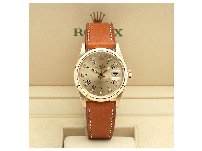 Rolex Orologio Oyster Perpetual Date da uomo in oro con diamanti originali - vista 2