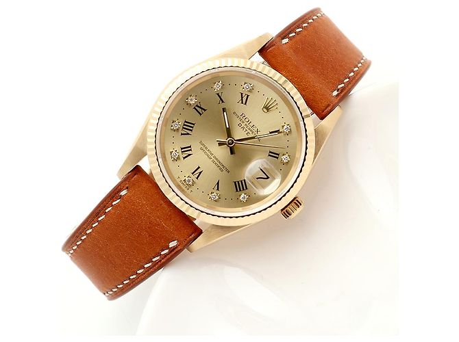 Rolex Orologio Oyster Perpetual Date da uomo in oro con diamanti originali - vista 20