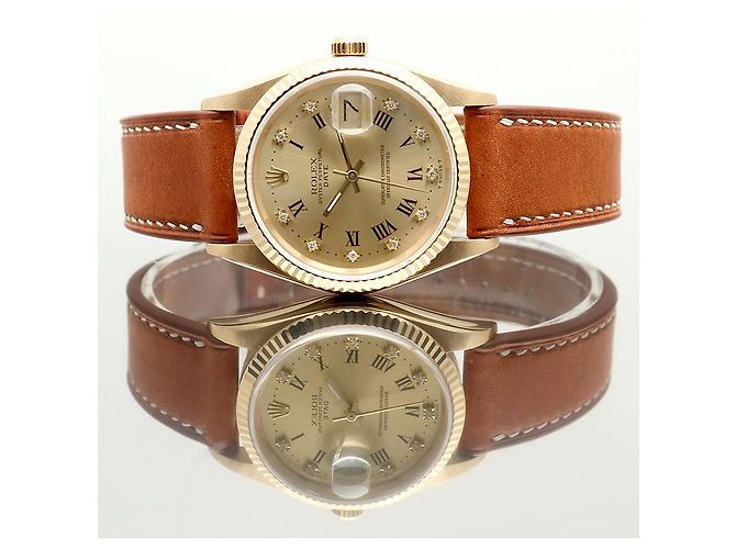 Rolex Orologio Oyster Perpetual Date da uomo in oro con diamanti originali - vista 21