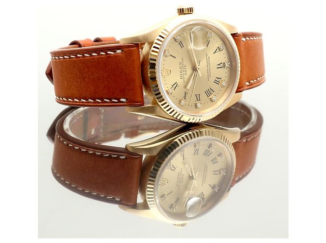 Rolex Orologio Oyster Perpetual Date da uomo in oro con diamanti originali - vista 22