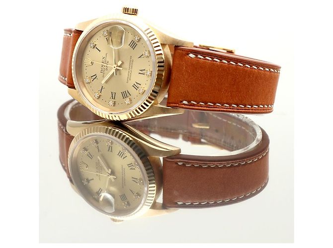 Rolex Orologio Oyster Perpetual Date da uomo in oro con diamanti originali - vista 23