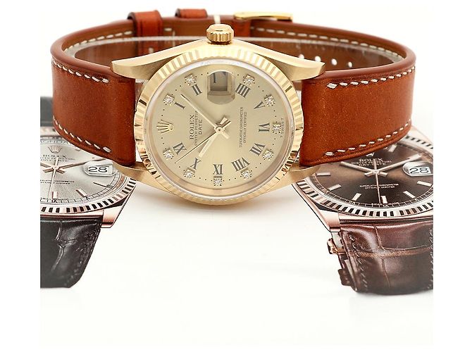 Rolex Orologio Oyster Perpetual Date da uomo in oro con diamanti originali - vista 24