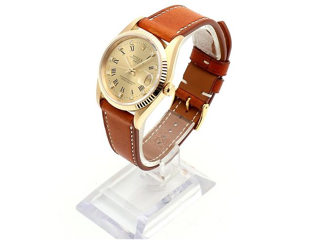 Rolex Orologio Oyster Perpetual Date da uomo in oro con diamanti originali - vista 5