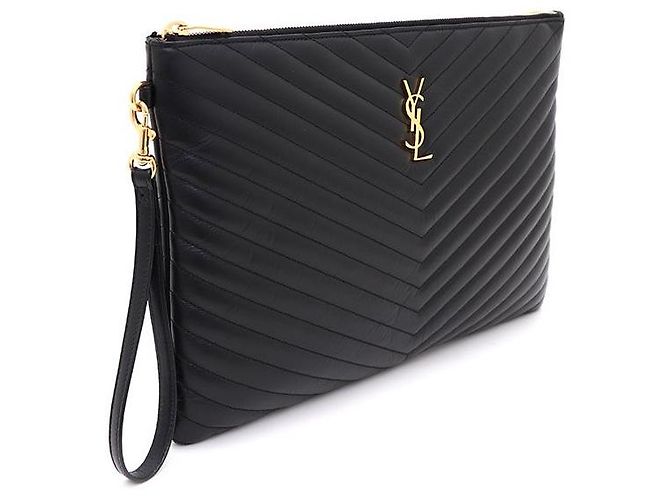 Saint Laurent Clutch porta documenti in matelassé monogramma nero - vista 2