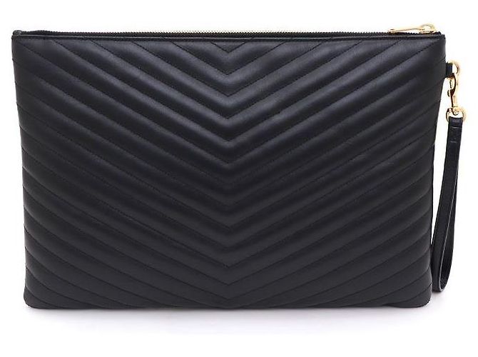 Saint Laurent Clutch porta documenti in matelassé monogramma nero - vista 3