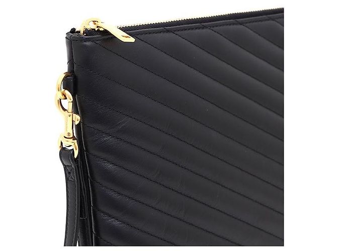 Saint Laurent Clutch porta documenti in matelassé monogramma nero - vista 4