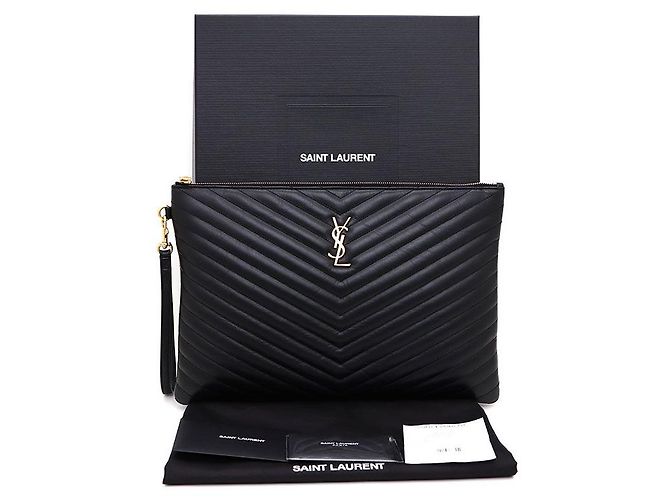 Saint Laurent Clutch porta documenti in matelassé monogramma nero - vista 8