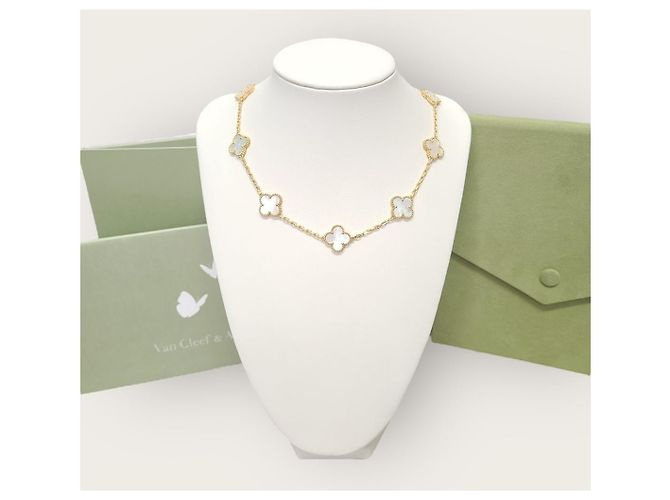 Van Cleef & Arpels Collana Motif Madreperla Vintage Alhambra Bianco - vista 6