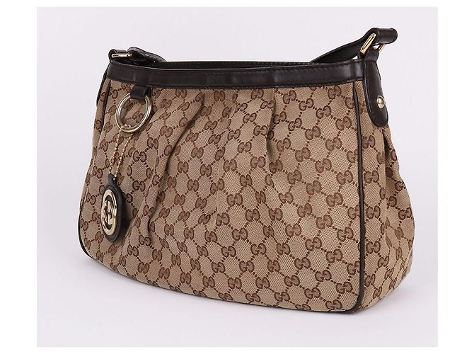 Gucci Borsa a tracolla con zip in jacquard motivo GG Marrone - vista 3