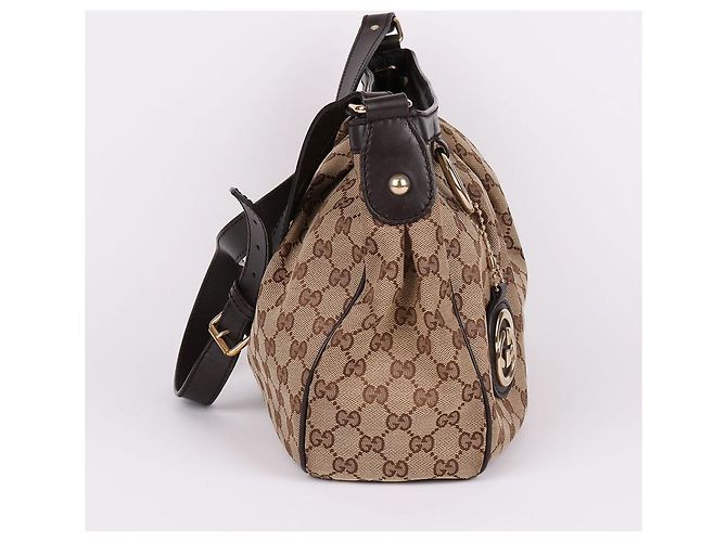 Gucci Borsa a tracolla con zip in jacquard motivo GG Marrone - vista 5