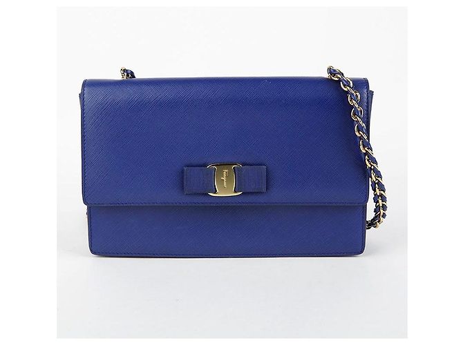 Salvatore Ferragamo Borsa a tracolla e crossbody Vara Genie in pelle Saffiano blu - vista 2