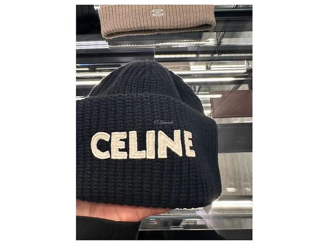 Céline Bestickte Rippstrick-Wollmütze Schwarz - Ansicht 2