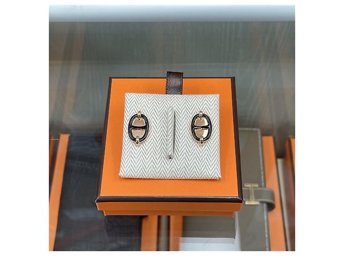 Hermès Orecchini a lampadario Mini Maillon Black Rose Gold Nero - vista 2