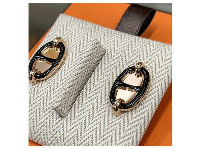 Hermès Orecchini a lampadario Mini Maillon Black Rose Gold Nero - vista 3
