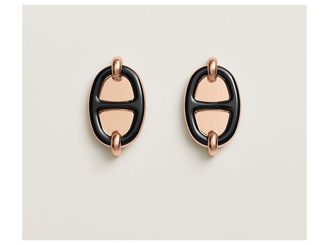 Hermès Orecchini a lampadario Mini Maillon Black Rose Gold Nero - vista 7