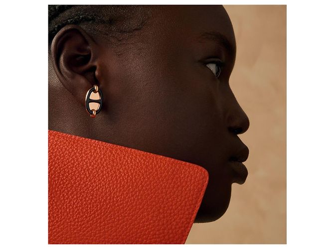 Hermès Orecchini a lampadario Mini Maillon Black Rose Gold Nero - vista 8