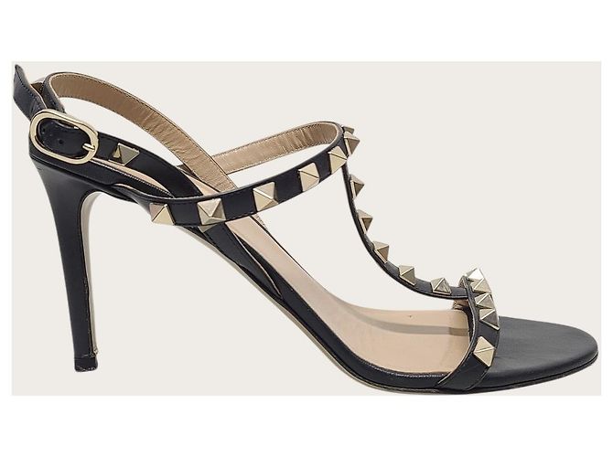 Valentino Schwarze Rockstud Metallic-Sandalen mit Absatz - Ansicht 2