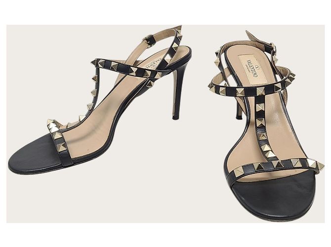 Valentino Schwarze Rockstud Metallic-Sandalen mit Absatz - Ansicht 3