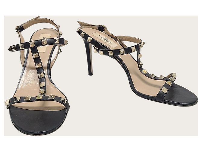 Valentino Schwarze Rockstud Metallic-Sandalen mit Absatz - Ansicht 4