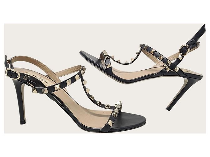 Valentino Schwarze Rockstud Metallic-Sandalen mit Absatz - Ansicht 5