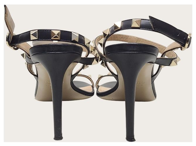 Valentino Schwarze Rockstud Metallic-Sandalen mit Absatz - Ansicht 7