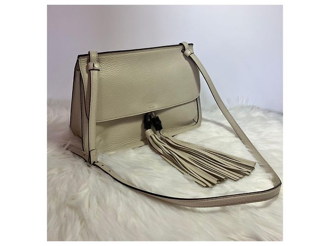 Bamboo Gucci Bolsa de aba em couro marfim com borla de bambu Branco - vista 3