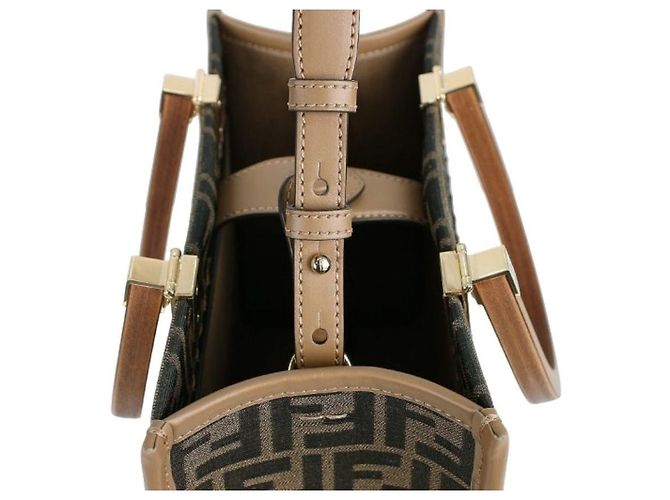 Fendi Piccola borsa tote in tessuto Sunshine Marrone - vista 7