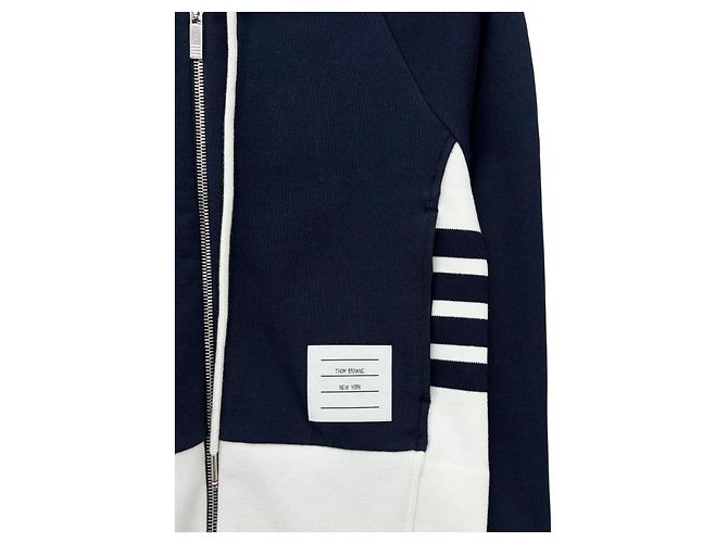 Thom Browne Moletom com capuz e zíper com listras diagonais contrastantes para mulher Azul - vista 4