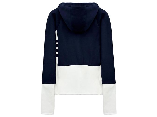 Thom Browne Moletom com capuz e zíper com listras diagonais contrastantes para mulher Azul - vista 7