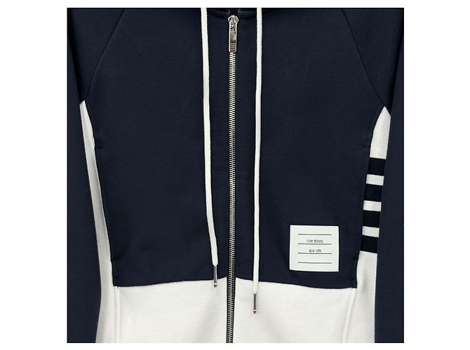 Thom Browne Moletom com capuz e zíper com listras diagonais contrastantes para mulher Azul - vista 8