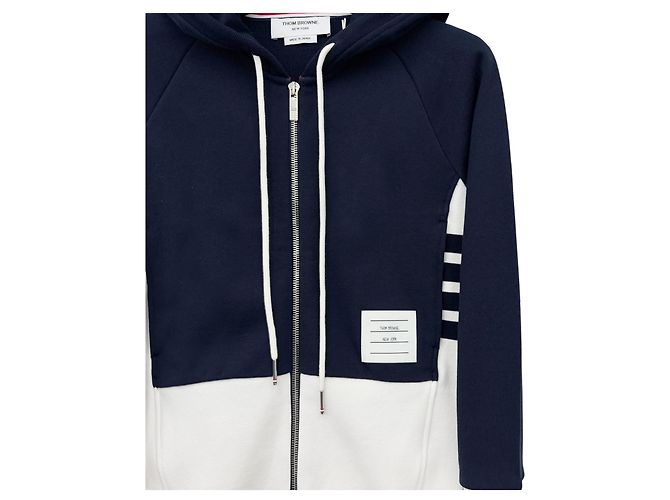Thom Browne Moletom com capuz e zíper com listras diagonais contrastantes para mulher Azul - vista 9