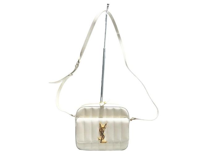 Saint Laurent Mini borsa a tracolla Vicky Toy Camera in pelle lucida avorio Bianco - vista 2