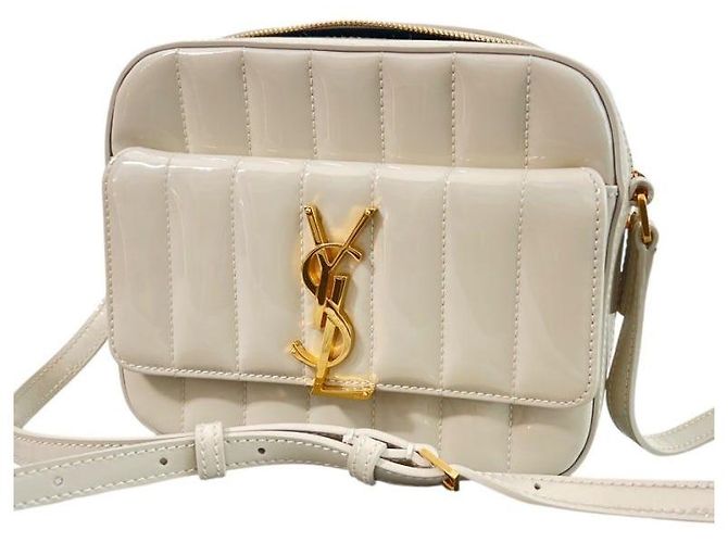 Saint Laurent Mini borsa a tracolla Vicky Toy Camera in pelle lucida avorio Bianco - vista 8
