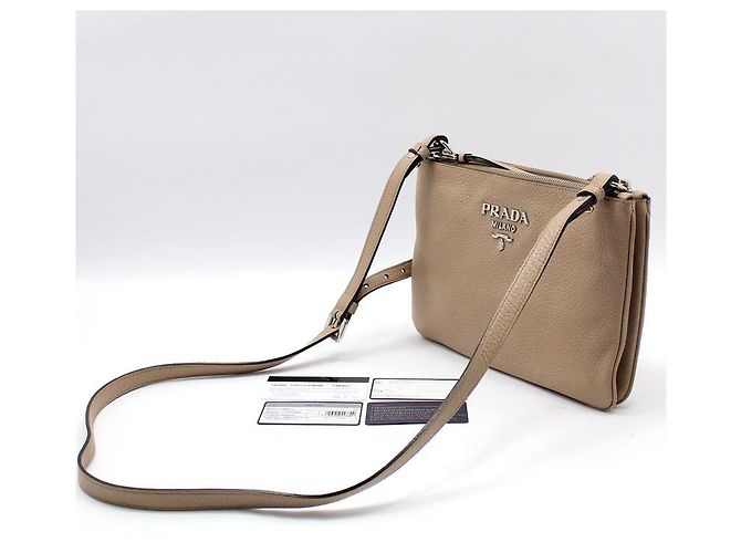 Prada Borsa a tracolla Vitello Phoenix Rosa Beige Marrone - vista 2