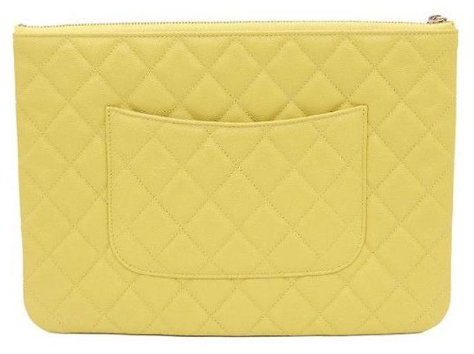 Chanel Clutch Yellow Caviar Gold CC Logo Giallo - vista 3