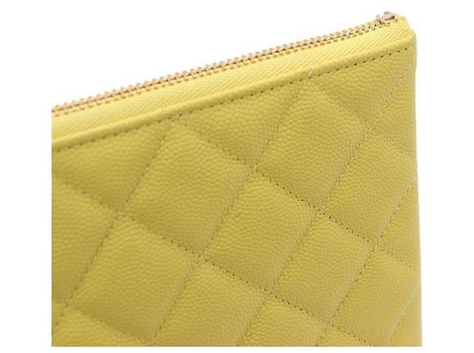 Chanel Clutch Yellow Caviar Gold CC Logo Giallo - vista 4