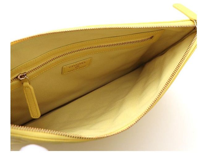 Chanel Clutch Yellow Caviar Gold CC Logo Giallo - vista 5