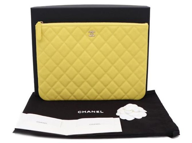 Chanel Clutch Yellow Caviar Gold CC Logo Giallo - vista 6