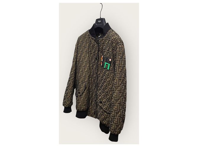 Fendi Chaqueta bomber con parche de logotipo en jacquard Monogram FF Castaño - vista 3