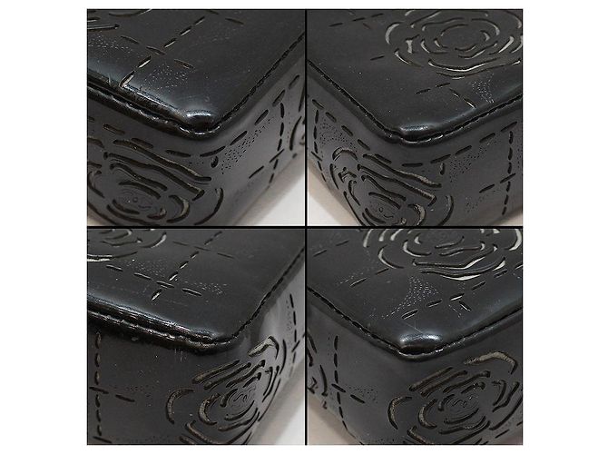 Chanel Borsa a tracolla Baguette in vernice nera con camelia e barretta di cioccolato, tono argento Nero - vista 12