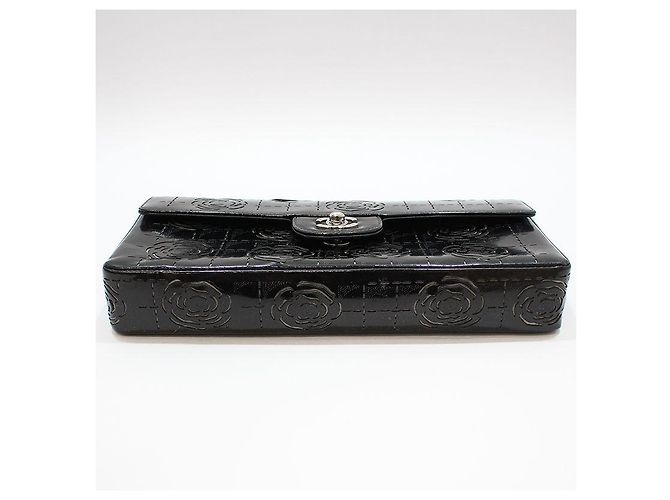 Chanel Borsa a tracolla Baguette in vernice nera con camelia e barretta di cioccolato, tono argento Nero - vista 5