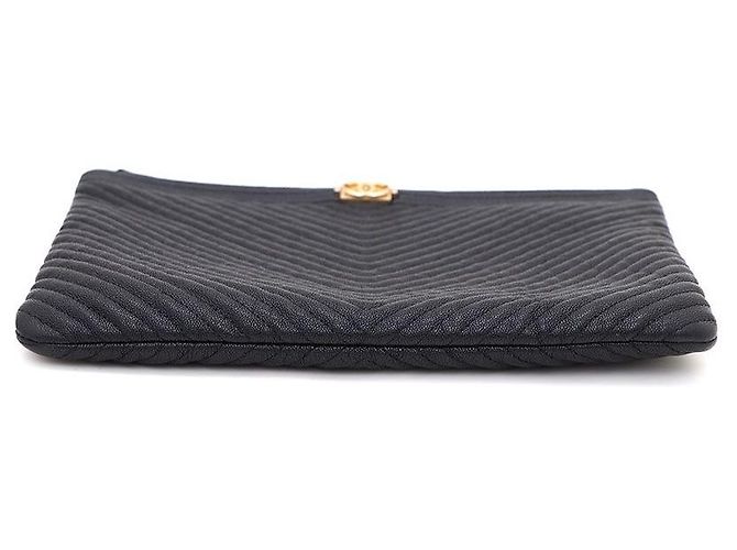 Chanel Clutch Chevron Boy Gold New Medium Nero - vista 6