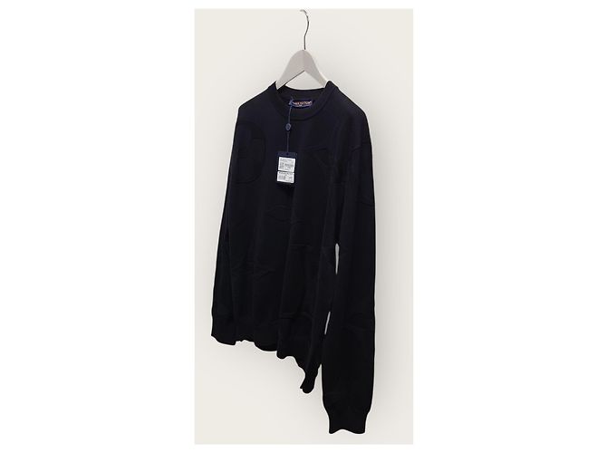 Louis Vuitton Langarm-T-Shirt aus Baumwolle mit schwarzem Ton-in-Ton-Monogramm, Rundhalsausschnitt - Ansicht 2