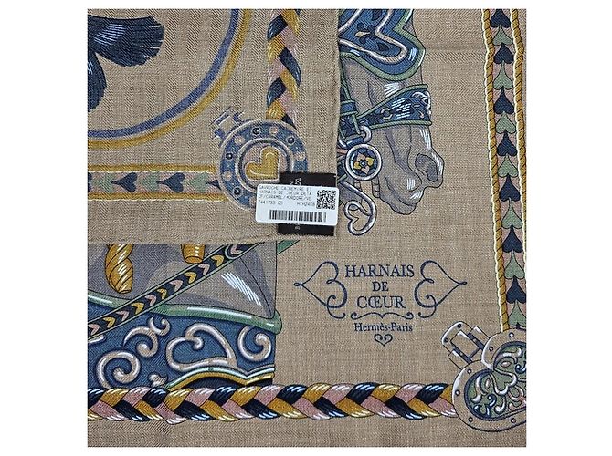 Hermès Sciarpa Harnais de Coeur in Cashmere e Seta da Donna Marrone - vista 11