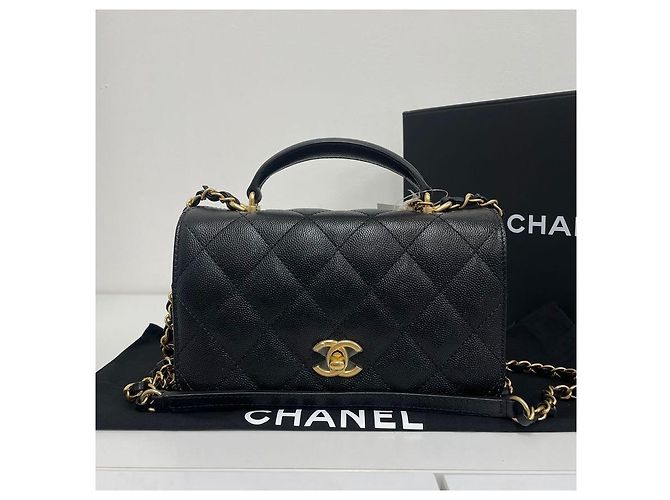 Gucci Mini Caviar Flap Top Handle Nero - vista 2