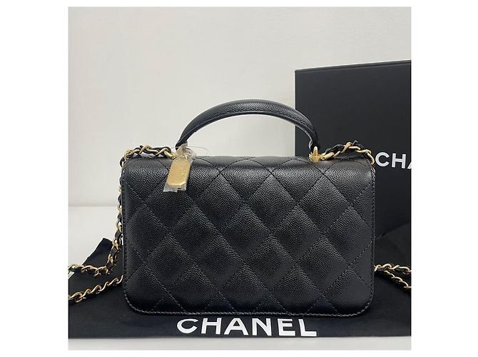 Gucci Mini Caviar Flap Top Handle Nero - vista 6