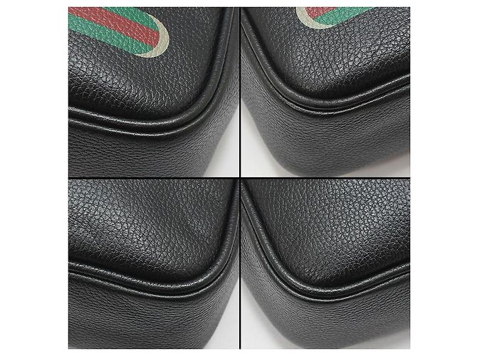 Gucci Borsa a tracolla messenger in pelle nera con stampa logo Nero - vista 12
